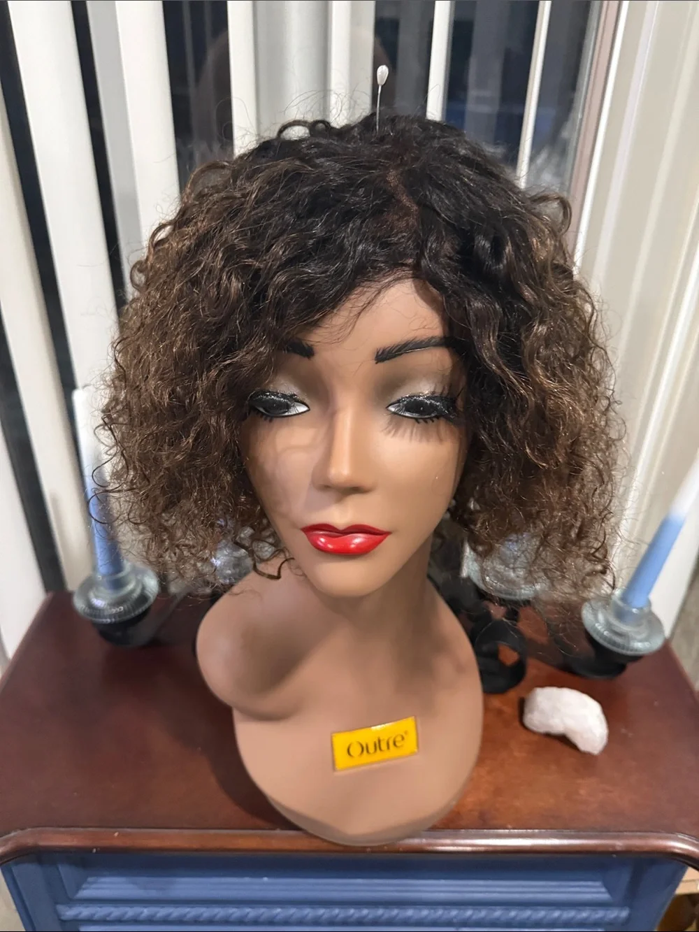 Human Hair Short Curly Bob Wig in Dark Brown